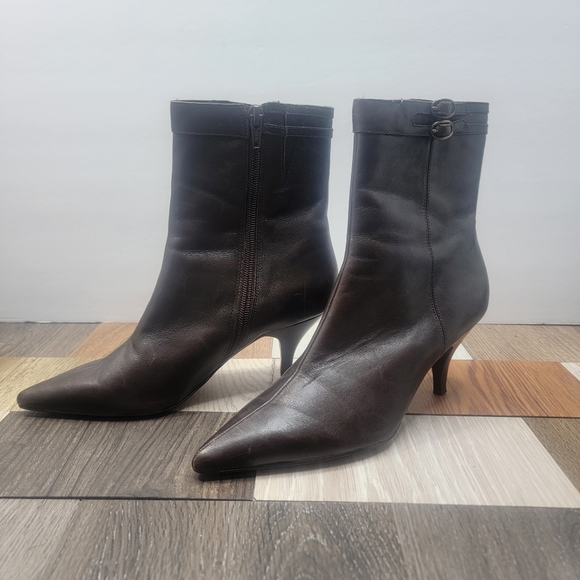 Women's 5.5M Brown Leather Stiletto Ankle Boots - Picture 3 of 5